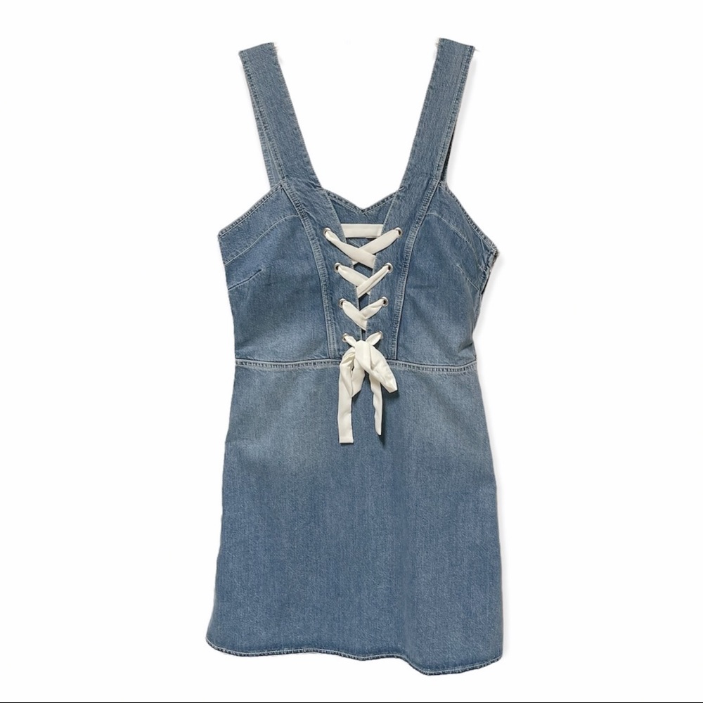 Paige Tula Lace Up Sleeveless Denim Dress - Picture 2 of 9
